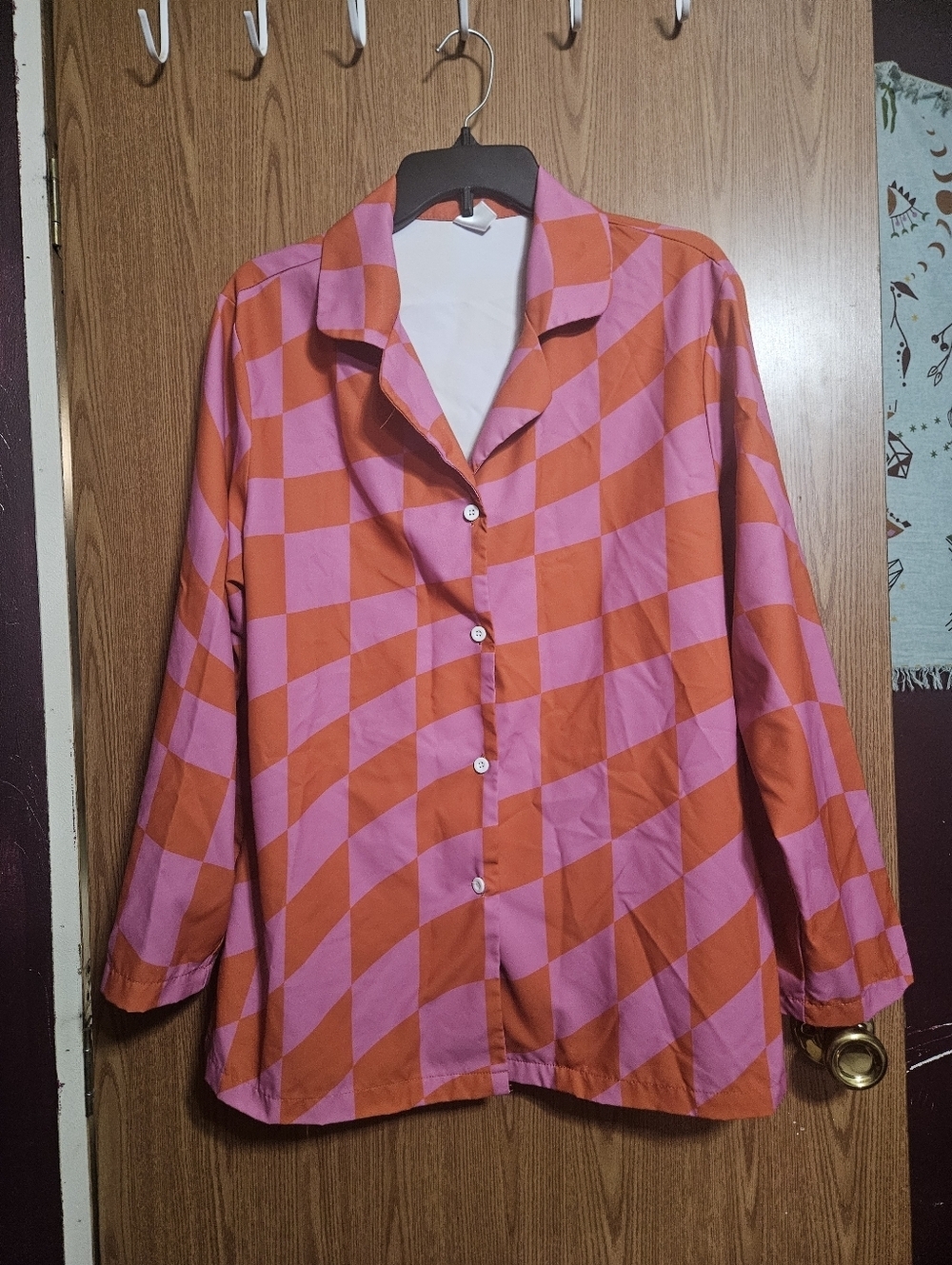 Conjuess Vibrant Pink Button Down Jacket/shirt Hippie Bright Size XL!